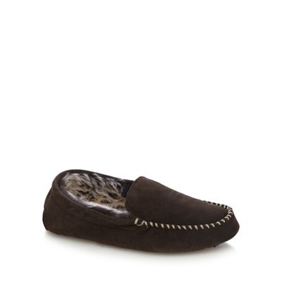 Brown suede fur lined moccasins